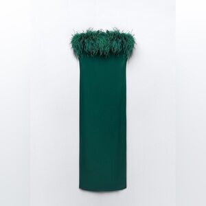 Zara Strapless Green Dress with Feather Detail